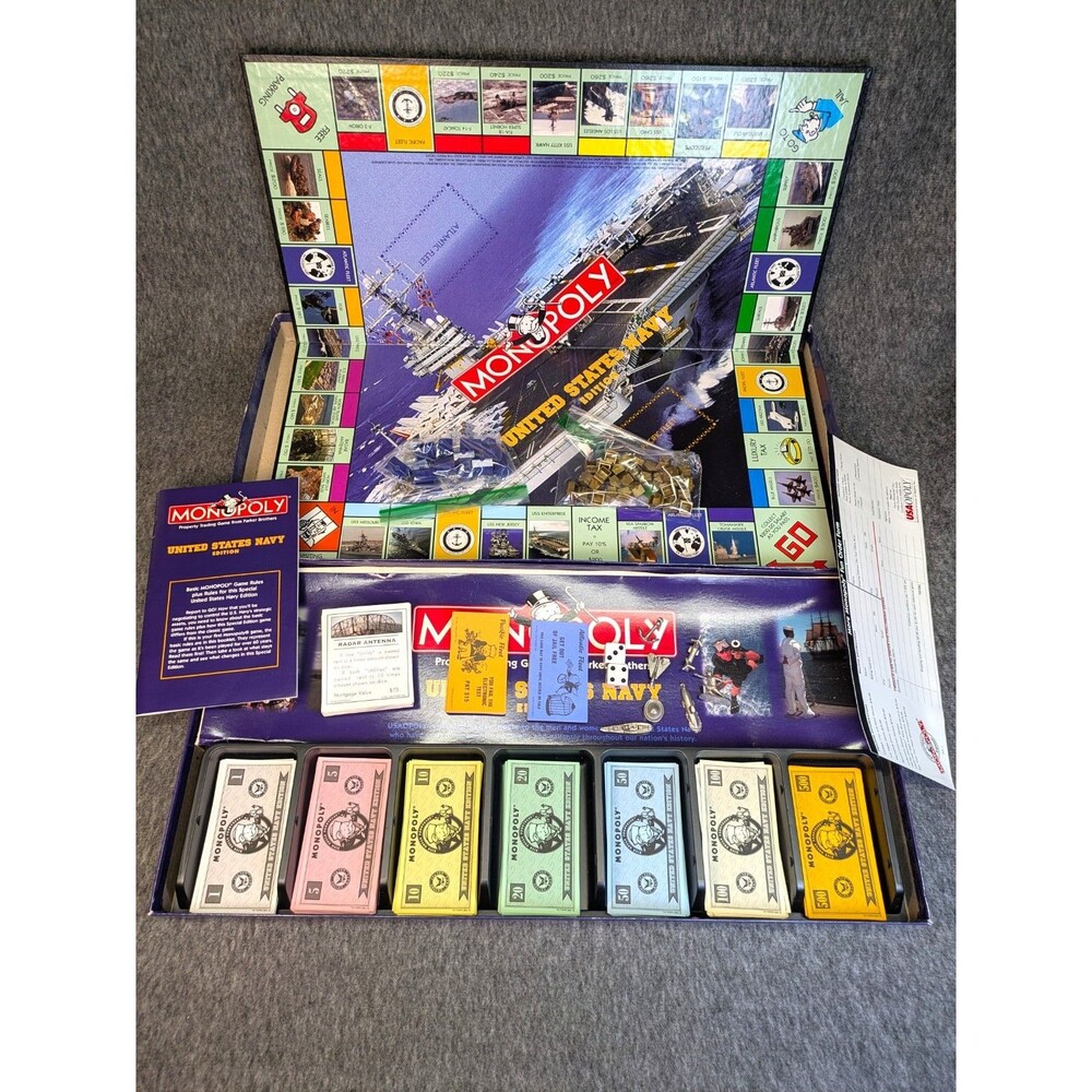Monopoly US Navy Edition 1998 Parker Brothers Game Missing One Piece See Desc.